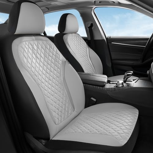 Coverado Car Seat Covers for Front Seats, Luxury Diamond Leather Car Seat Cover with Carbon Fiber Weave, Waterproof Automotive Seat Protectors 2-Pack, Driver Seat Covers Universal Fit Most Cars,Gray - color: Gray, size: Front