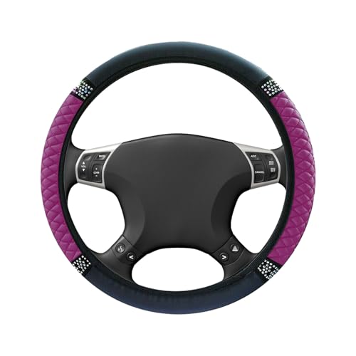 BEYPOVK Bling Soft Leather Steering Wheel Cover, 15 Inch Stretchy Colorful Crysta Rhinestones Car Steering Wheel Protector, Universal Car Interior Accessories for Women (Purple) - color: Purple