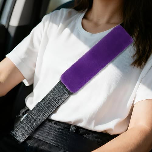 PATIKIL Car Seat Belt Cover Pad, (Purple) (2 Pcs), Soft Fluffy Seatbelt Cushion Shoulder Strap Covers, Suit for - Bag/Auto/Car Accessories - color: Purple