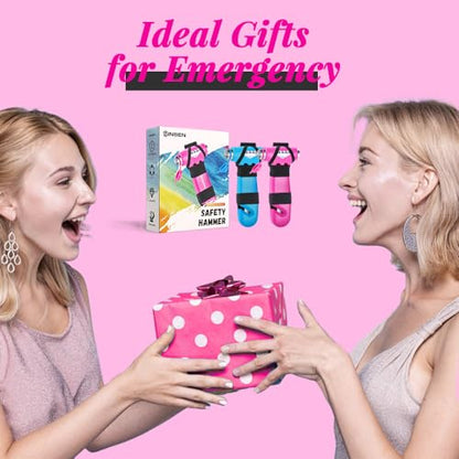 SINSEN Car Safety Hammer, Automotive Window Breaker and Seatbelt Cutter for Women, Roadside Emergency Kit, 3 in 1 Escape Tools, Road Trip Essential and Must Haves (2, Pink) - color: Pink & Blue, size: 2