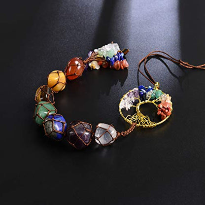 7 Chakras Stones Healing Crystals Tree of Life Wall Hanger Tumbled Gemstones Meditation Hanging Ornament Christmas Tree Memorial Hanging Pendant - color: A-style 2
