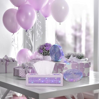 Self Adhesive Purple AB Rhinestone Ribbon Crystal Strips,Bling Christmas Resin Rhinestone Diamond Sticker for DIY Crafts,Wedding,Halloween Christmas Party(8 Rows of 6 Yards,Purple AB)