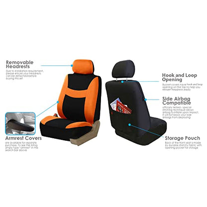 FH Group Flat Cloth Seat Covers Front Seat and Solid Rear Bench Full Set with Gift - Universal Fit for Cars, Trucks & SUVs (Orange) - color: Orange