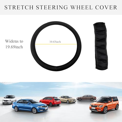 Yourkar Elastic Steering Wheel Cover, 15"×15" Comfy Breathable Stretch Steering Wheel Protector, Ice-Silk Cloth Polyester Steering Wheel Cover for Men Women, Car Accessories (Black) - color: Black
