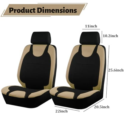 Car Seat Covers Full Set, Polyester Vehicle Front ＆ Rear Bench Seat Protectors with 5 Headrest Covers, Automotive Interior Chair Protection Accessories, Universal Fit (Beige) - color: Beige