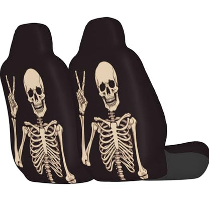 Dujiea Funny Skull Car Front Seat Covers 2 Pcs Universal Auto Seat Covers Front Seats Only, Vehicle Bucket Seat Protectors Fit for Most Car SUV Sedan and Truck - color: Funny Skull
