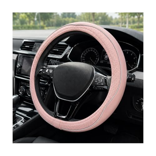 Car Steering Wheel Cover, 15 Inch Anti-Slip Breathable Leather Auto Steering Wheel Protector, Full Surround Soft Steering Wheel Cover for Men Women, Car Interior Accessories (Pink & White) - color: Pink & White