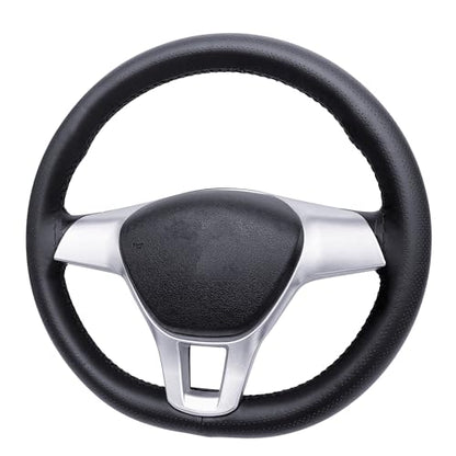 Carodi Leather Steering Wheel Cover, Breathable Non-Slip Design, Soft and Comfortable Feeling, Universal 15 Inch Auto Car Steering Wheel Stitch on Wrap（Size M, Black） - color: Black, size: M
