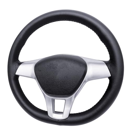 Carodi Leather Steering Wheel Cover, Breathable Non-Slip Design, Soft and Comfortable Feeling, Universal 15 Inch Auto Car Steering Wheel Stitch on Wrap（Size M+, Black） - color: Black, size: M+