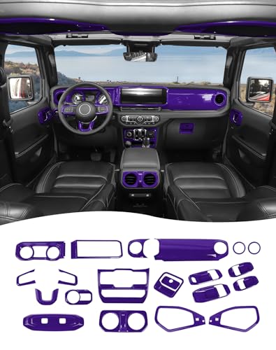 Hoolcar 21Pcs Full Set Interior Decoration Trim Kit for Jeep Wrangler JL JLU Gladiator JT 2024+ Central Control Panel Reading Light Air Conditioning Vent Cover Trim, Purple