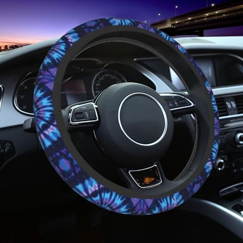 Tie Dye Blue Purple Steering Wheel Cover Car Accessories Cute for Women Girls Girly Universal 15 Inch Neoprene Auto Interior Decor Anti Slip Car Truck Protector - color: Black41