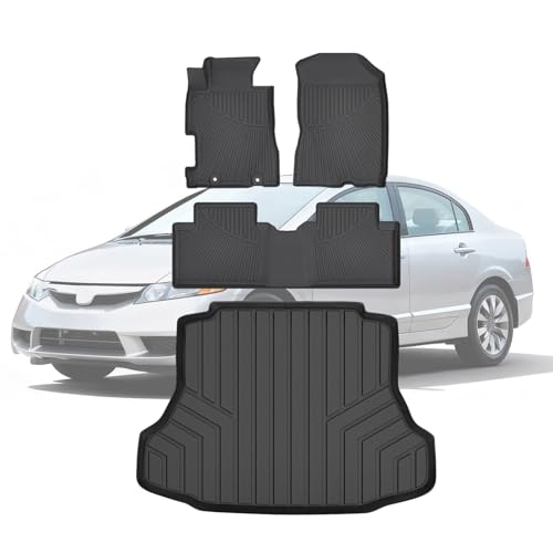 Car Floor Mats & Trunk Liner Set, for Honda Civic 2006 2007 2008 2009 2010 2011 Sedan 5-Seat (Excludes Coupe), All-Weather Non-Slip Car Interior Accessories - size: 2006-11|Honda Civic Sedan|Floor Mats & Trunk Mat
