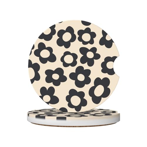 2-Pack Absorbent Car Coasters Vintage Groovy Flowers - Ceramic & Non-Scratch Cork Base Cup Holder Coasters Universal 2.56" - color: Vintage Groovy Flowers5