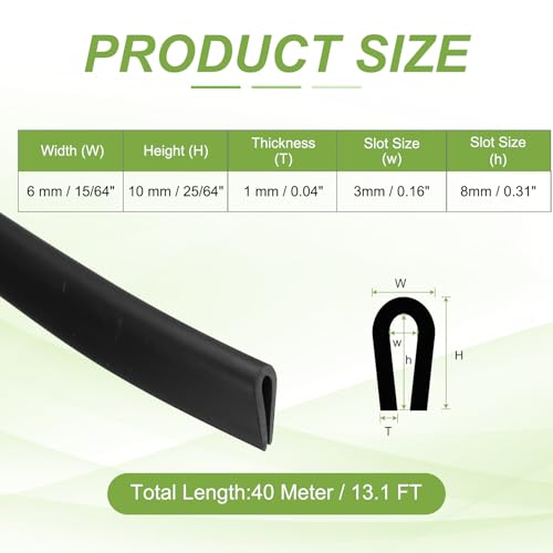 PATIKIL 13.1ft U Rubber Edge Trim Fit for 4mm Edge, 6 mm x 10 mm Black - size: Fit for 3" x 13.1ft x 6mm x 10mm