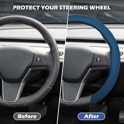 Nappa Leather Steering Wheel Cover,Universal Fit 15 Inch-Premium Non-Slip Breathable Comfort Grip for Cars Trucks SUVs,Anti-Slip Durable Interior Upgrade Navy Blue - color: Navy Blue
