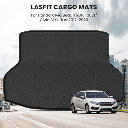 LASFIT Trunk Mat for Honda Civic Sedan 2016-2021, All Weather TPE Custom Fit Trunk Liner Trunk Tray Cargo Mat Cargo Liner Cargo Tray (Not for Hatchback/Coupe) - size: 1）For Honda Civic | 2016-2021 | Trunk Mat