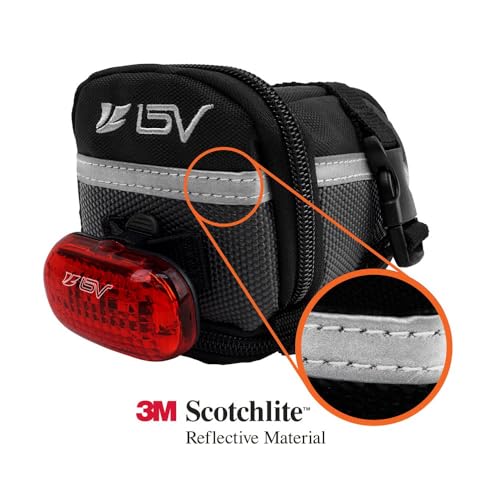 BV Strap-On Bike Bag with Reflective Material - Saddle Bag with Seperate Divider for Small Items for All Your Essentials - Bike Pouch with Taillight Hanger for Maximum Safety - size: Large, style: Cycling Bag