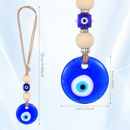 COMNICO Evil Eye Car Hanging Ornament, Classic Blue Evil Eye Beaded Charms Rear View Mirror Pendent Decor Car Accessories for Window Door Wall - style: Wooden beads