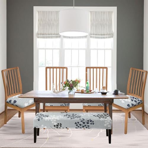 KRFOONN Waterproof Seat Covers for Dining Room Chairs Set of 4 with Bench Cover Washable Dining Chair Covers Removable Kitchen Chair Cushion Slipcovers Protector, A14 - color: Color A14