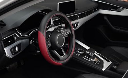 LABBYWAY Microfiber Leather Auto Car Steering Wheel Cover, Universal 15 Inch Anti-Slip Wheel Protector, Claret - color: Fiber Rose Red