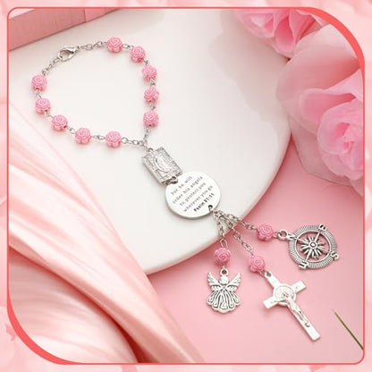 Car Rosary for Rearview Mirror Cross Car Charm Rosary for Mirror Hanging Psalm 91: 11 Bible Verse Charm Bracelets Religious Gifts New Driver Guardian Angel Gift for Women