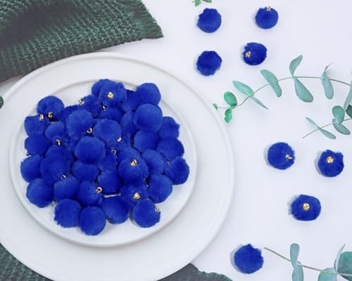 Tupalizy 50PCS Fluffy Pom Poms Charms Soft Fuzzy Faux Fur Puff Ball Pendant for Keychains Bracelets Earrings Jewelry Making Tassels Bags DIY Crafts Party Favors Gifts Accessories - color: Royal Blue