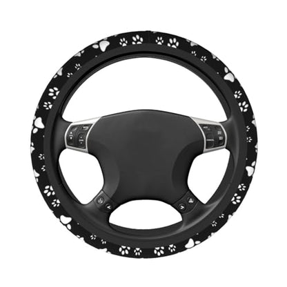 Black and White Dog Cat Paw Print Steering Wheel Cover for Women Men with 2 Pcs Car Coasters, 15 Inches Neoprene Anti-Slip Cute Universal Car Accessories Protective Cover for Vehicle - color: Black And White Paw Print