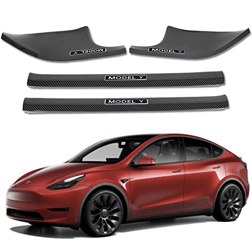 Door Sill Protector for Tesla Model Y, 4 Pieces Door Entry Protectors Strips for Inner Side, Tesla Model Y Accessories 2021 2022 2023 2024 for 5-Seater, Glossy Carbon Fiber Pattern - size: Model Y-Inner Part