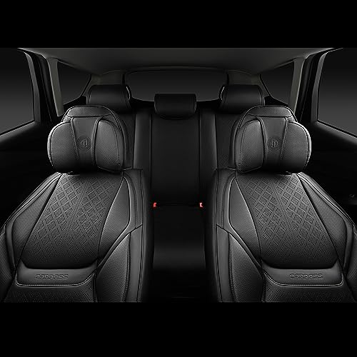 CAR PASS Nappa Leather Car Seat Covers 5 Seat, Luxury Lumbar Support, Waterproof Breathable Durable All Coverage Leatherette Seat Covers for SUVs,Pickups,Trucks,Vehicles (Full Set Solid Black) - color: Black