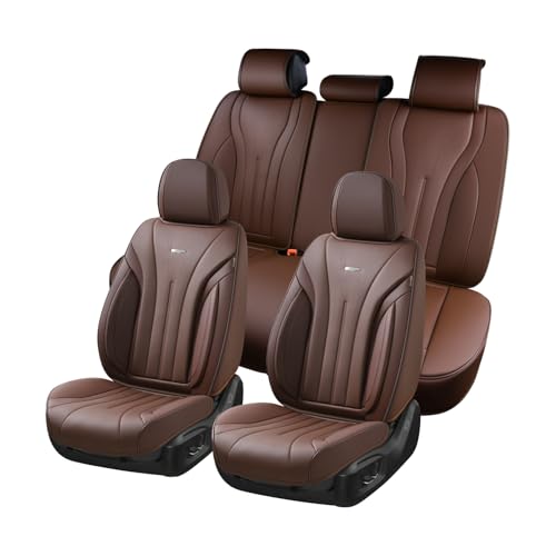 Coverado Front and Back Car Seat Covers, Leather Seat Cover for Cars, Automotive Seat Cover Full Set, Waterproof Universal Seat Cover, Luxury Car Seat Protector Seat Cushion Fit Most Cars, Coffee