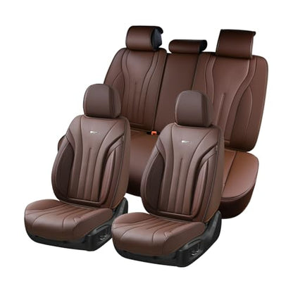 Coverado Front and Back Car Seat Covers, Leather Seat Cover for Cars, Automotive Seat Cover Full Set, Waterproof Universal Seat Cover, Luxury Car Seat Protector Seat Cushion Fit Most Cars, Coffee