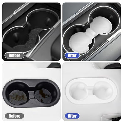 frani Cup Holder Set (2-Piece) Compatible with Tesla Model Y 2021-2026 & Juniper Refresh - Premium Silicone Inserts for Center Console & Rear Seats White - color: White, style: Model Y Juniper 2025-2026