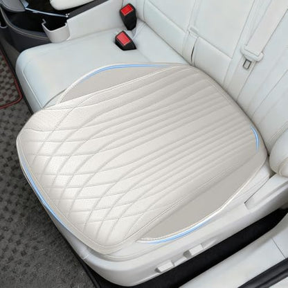 Universal Car Seat Cushion, Nappa Leather Ventilation Hole Breatheable Design for Driver Passenger, All-Season Anti-Slip Bottom Seat Cover,19.49in x 21.26in (1 Piece/White)