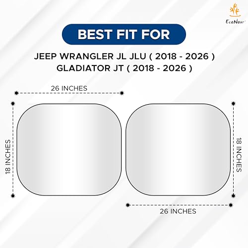 EcoNour 2-Piece Jeep Sunshade for Windshield Compatible with Wrangler JL JLU 2018–2025 & Gladiator 2020–2026, Foldable Sun Shade UV Block Heat Shield, Keeps Interior Cool, Upgraded Fit – (26"L x 18"W) - size: X-Small