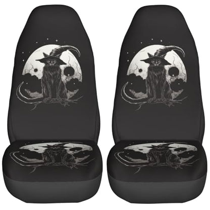 Dujiea Black Cat with Pointy Witch Hat Car Front Seat Covers 2 Pcs Universal Auto Seat Covers Front Seats Only, Vehicle Bucket Seat Protectors Fit for Most Car SUV Sedan and Truck - color: Black Cat With Pointy Witch Hat