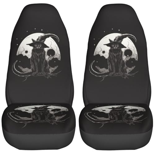 Dujiea Black Cat with Pointy Witch Hat Car Front Seat Covers 2 Pcs Universal Auto Seat Covers Front Seats Only, Vehicle Bucket Seat Protectors Fit for Most Car SUV Sedan and Truck - color: Black Cat With Pointy Witch Hat