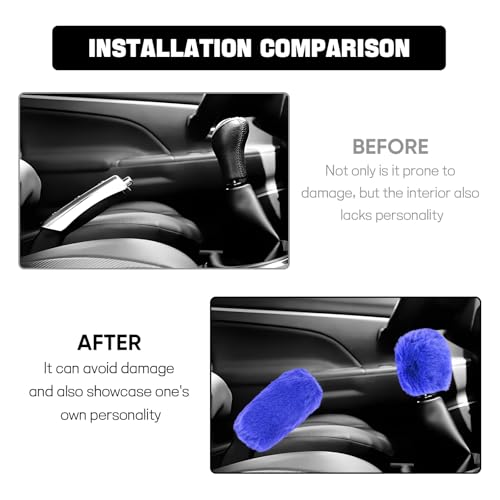 Hovom 2PCS Fluffy Car Gear Shift Knob Cover & Handbrake Cover, Soft Plush Hand Brake Handle & Gear Shift Cover for Women Girls, Universal Comfortable Warm Furry Car Accessories (Royal Blue) - color: Royal Blue