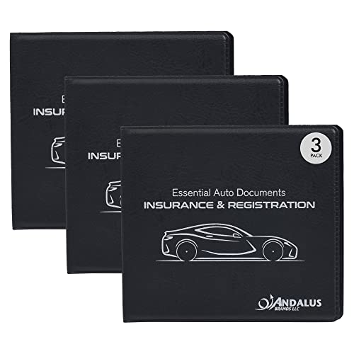 Andalus Auto Registration & Insurance Card Holder Pack of 3, Waterproof Essential Car Registration Holder with Hook & Loop Closure, Perfect for Every Vehicles Glove Boxes (Black - 5.1" X 4.6") - color: Black 3-Pack