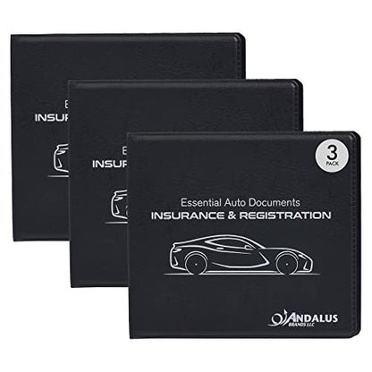Andalus Auto Registration & Insurance Card Holder Pack of 3, Waterproof Essential Car Registration Holder with Hook & Loop Closure, Perfect for Every Vehicles Glove Boxes (Black - 5.1" X 4.6") - color: Black 3-Pack