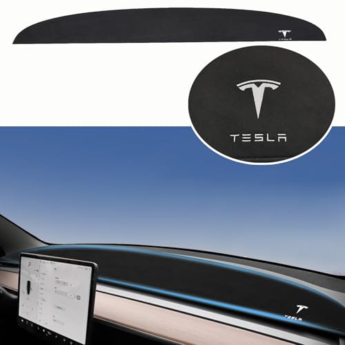 2025 Dashboard Cover for Tesla Model Y Dashboard and Glare Protection，not fit for Model Y Juniper 2025 (Model Y, White Logo, 2021-2024)