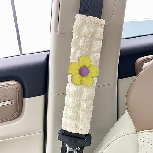 Car Seat Belt Cover Pad, 2 Pack Flower Car Accessorie Seatbelt Covers Cushion Neck Shoulder Strap Protector Universal Seat Belt Cover for Adults and Kids (Purple and Yellow) - color: Purple and Yellow