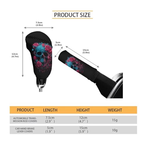 Rose Sugar Skull Print 2 Pack Car Handbrake Cover Gear Shift Knob Cover Set, Breathable Auto Gear Shift Knob Cover with Handbrake Cover Vehicle Interior Accessories - color: Rose Sugar Skull