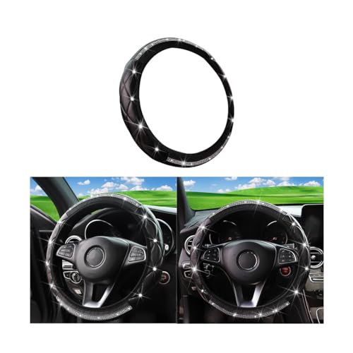 BESULEN Bling Leather Car Steering Wheel Cover, Diamond Crystal Rhinestone Vehicle Steer Wheel Protector, Sparkling Auto Interior Accessories, Universal 14.5-15Inch for SUV, Truck, RV