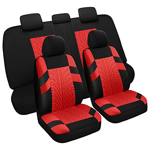 VarCozy Car Seat Covers Full Set, Front & Split Rear Bench for Car, Universal Cloth SUV, Sedan, Van, Automotive Interior Covers, Airbag Compatible - color: Black&Red, size: Full Set