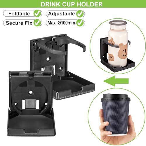 Spurtar 2pcs Boat Cup Holder Suitable for Most Size Mugs Water Bottle Drink 2.36-3.94Inch/60-100MM Adjustable Folding Wall Car Desk Cup Holder for Trucks, RVs, Vans, Boats, Campers, Caravans