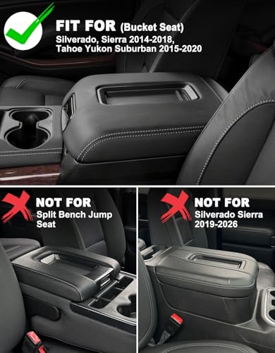 Center Console Armrest Cover for GMC Sierra & Chevrolet Silverado 2014-2018, Tahoe & Yukon & Suburban 2015-2020, Bucket Seat, Car Armrest Protector, Scratchproof, Black