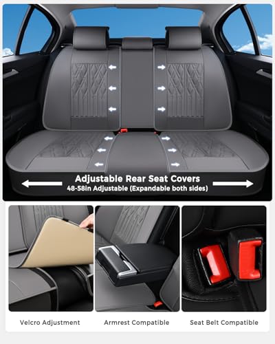 Huidasource Car Seat Covers Full Set, Leather Seat Cover Universal Fit for Most Cars Sedans SUVs Trucks, Airbag Compatible, Cup Holder Access, Easy Install, Wipes Clean, Wear-Resistant, Gray - color: A-Gray, size: 5pcs Full Set