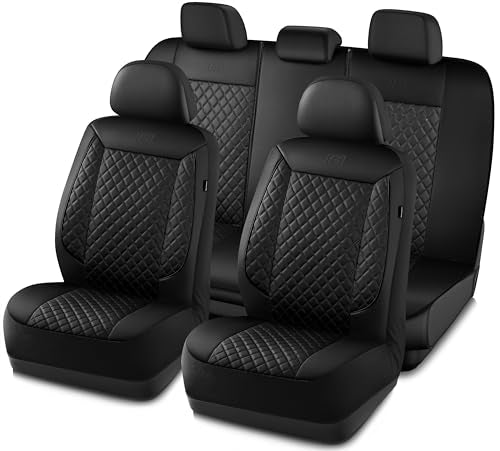 Skechers Car Seat Covers,Piping Luxury Faux Seat Covers,Waterproof Anti Slip Car Seat Protector Full Set,Car Accessories Airbag Universal Fit for Most Cars,Vans,Trucks,SUV,Black - color: Black and Black, size: Full Set