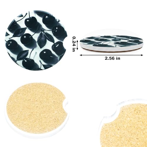 Ceramic Car Coasters, 2 Pack, 2.64" Absorbent Car Cup Holder Coasters, Cute Ceramic Car Coasters for Women, Black Cherry Pattern - color: Black Cherry