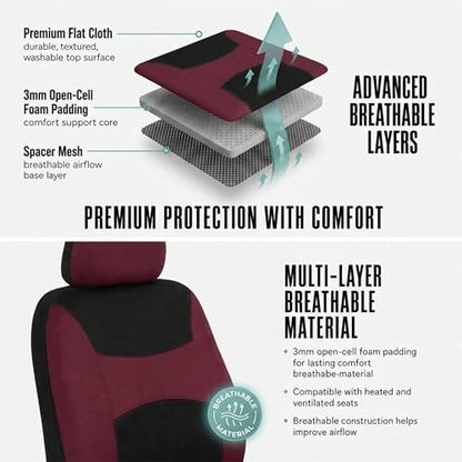 FH Group Car Seat Covers Full Set Cloth,Universal Fit combo,Washable Automotive Seat Covers,Low Back Front Seat Covers,Airbag Compatible,Split Bench Rear Seat for SUV,Sedan,Van Burgundy - color: Burgundy